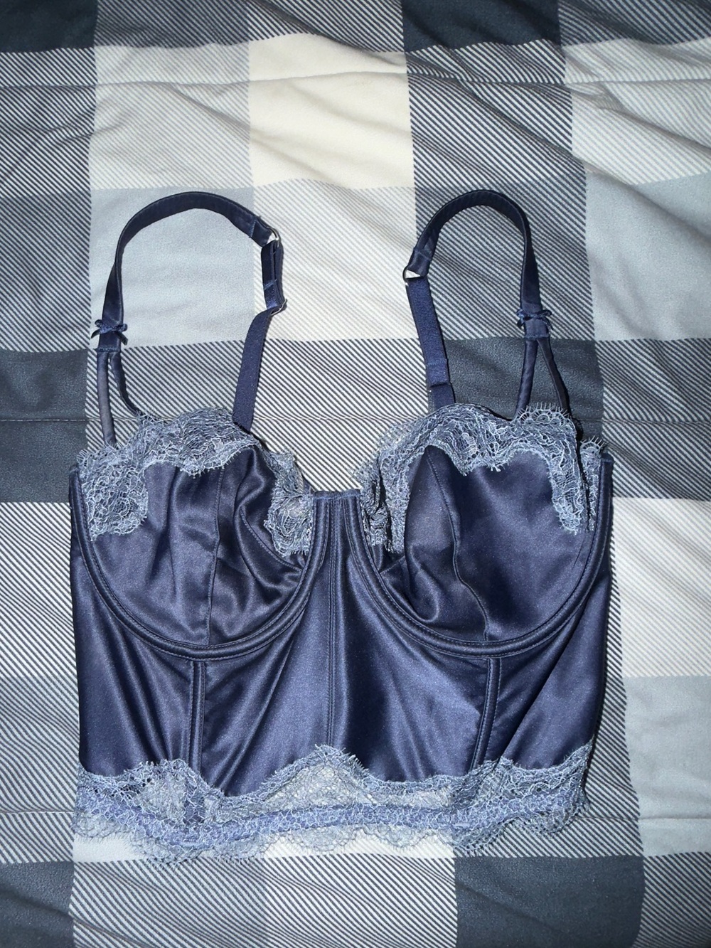 Victoria's Secret Satin Lace Longline Bralette in Navy Blue